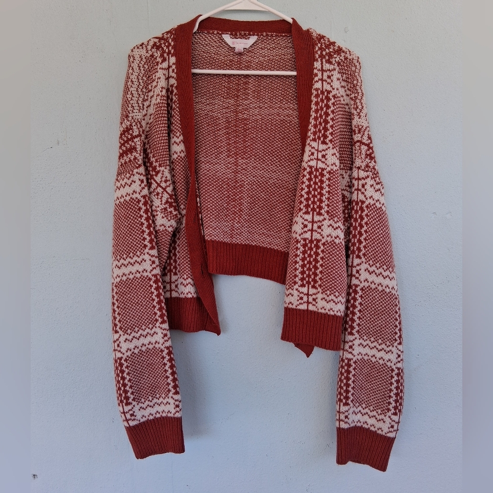 No Boundaries Burnt Orange and White Checkered Cardigan